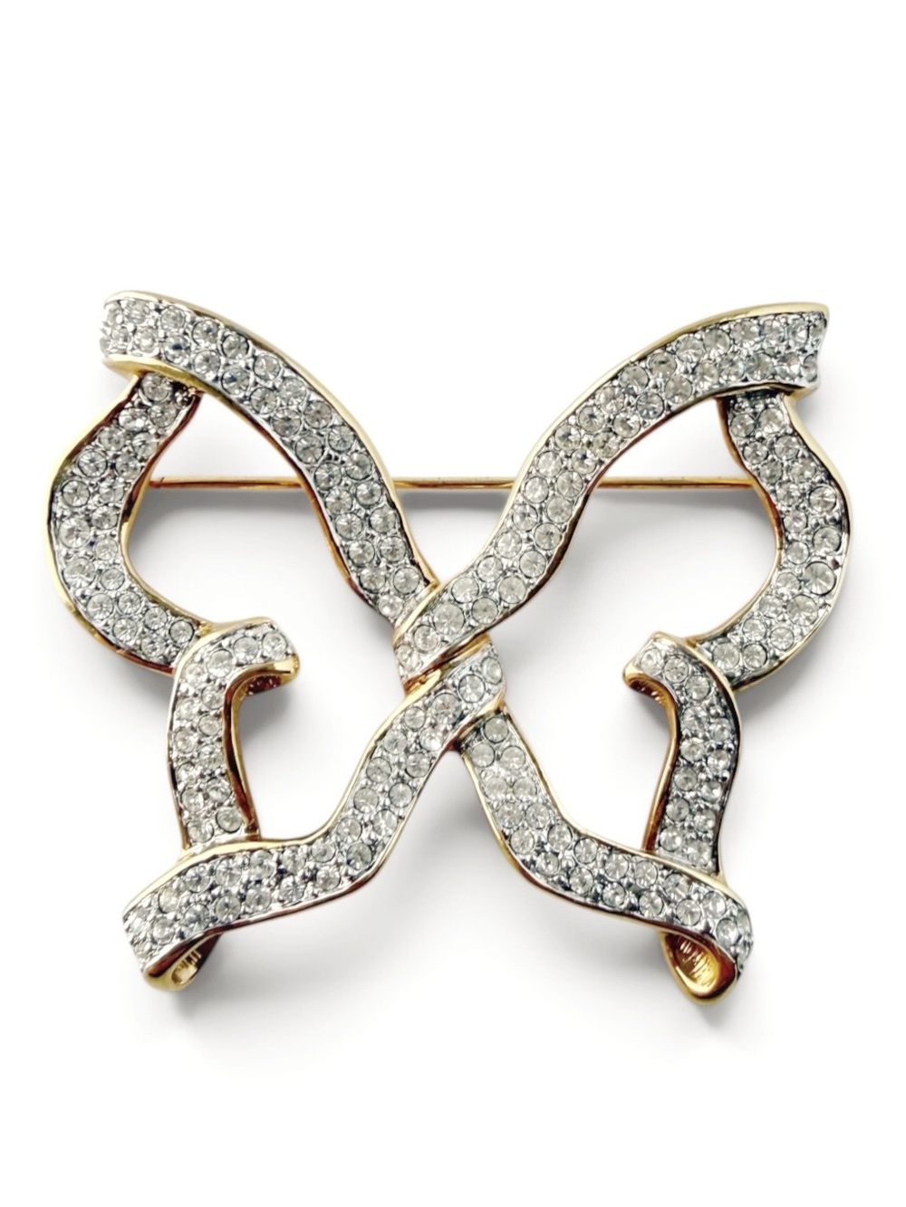 Vintage Swarovski Butterfly Clear Pave Crystal Rhinestone Goldtone Brooch Pin
